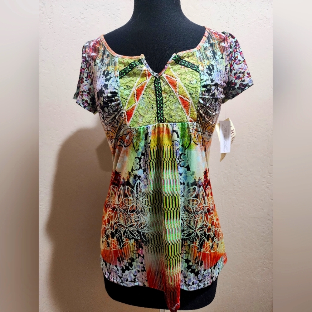 One World Multicolor Ribbon Women's Top NWT XS